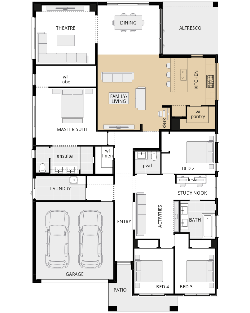 single storey home design san marino classic floorplan option kitchen on external wall lhs