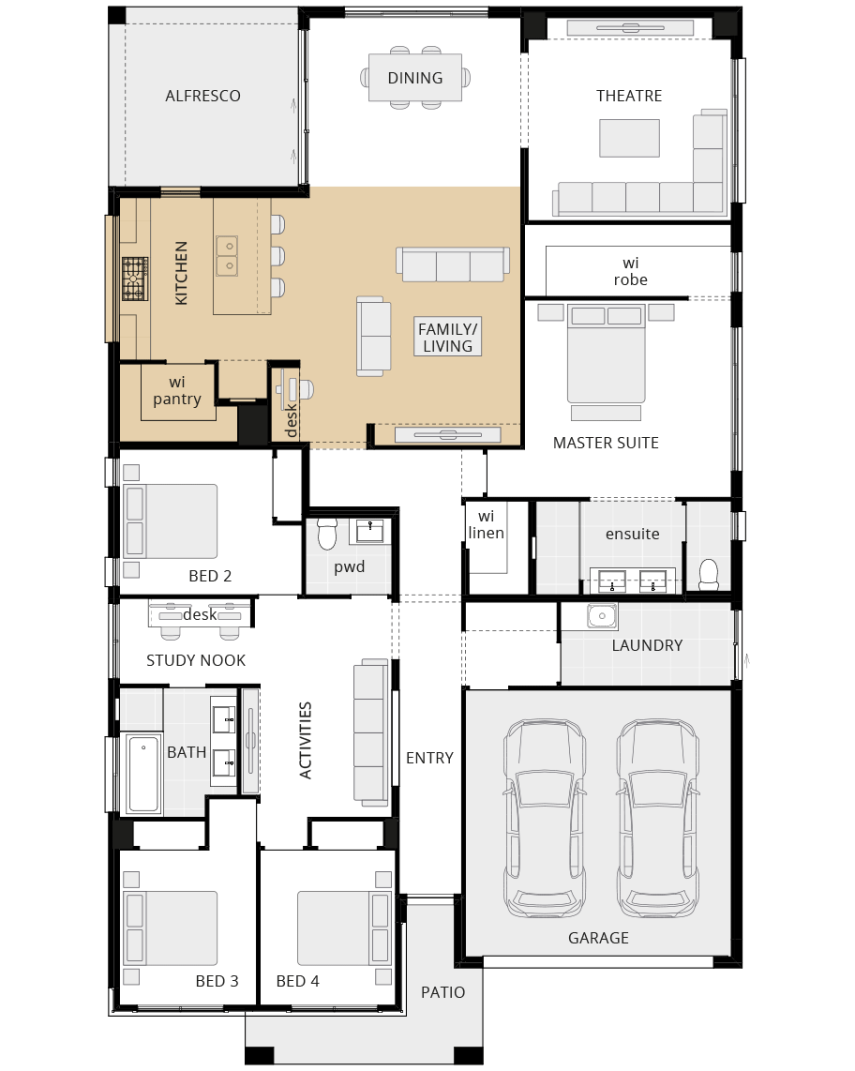 single storey home design san marino classic floorplan option kitchen on external wall rhs