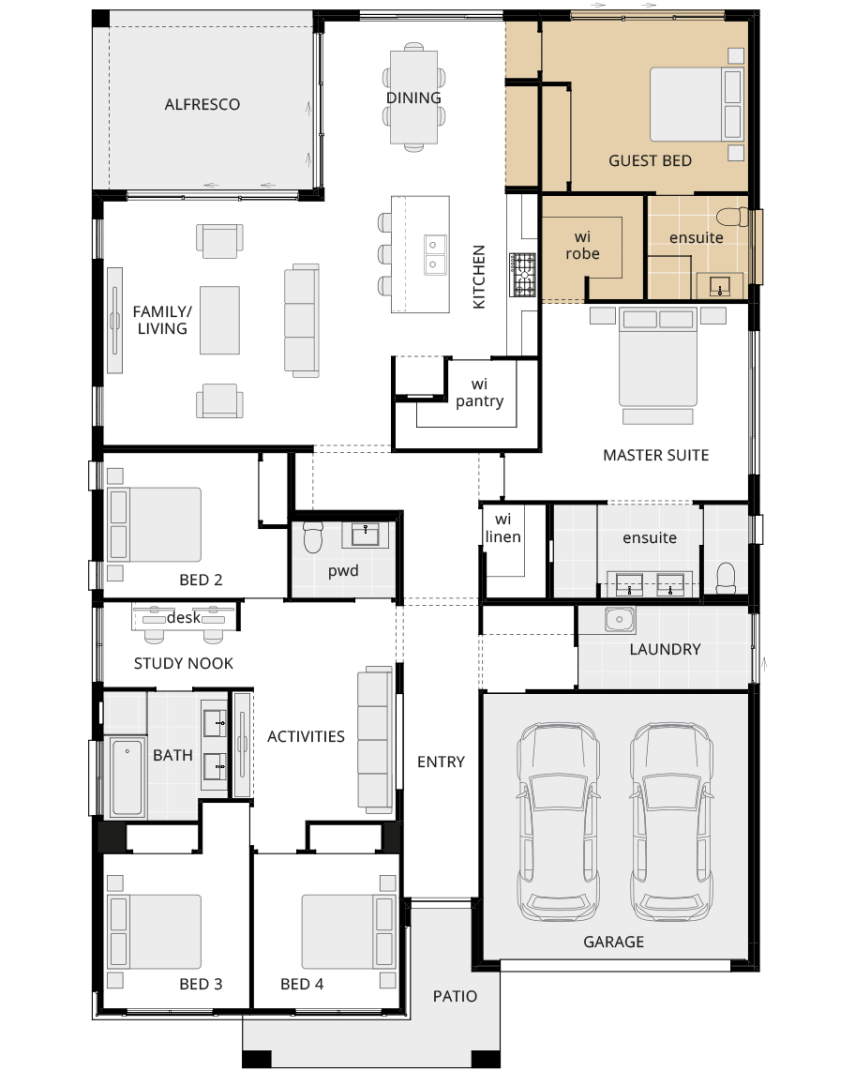 San Marino Encore - Guest bedroom ILO Theatre rhs single storey home design san marino floorplan guest bedroom ILO theatre rhs