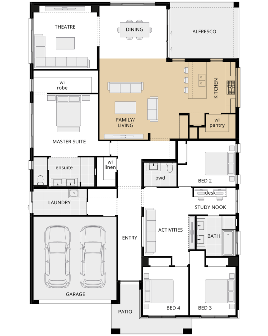 single storey home design san marino option floorplan kitchen on external wall lhs