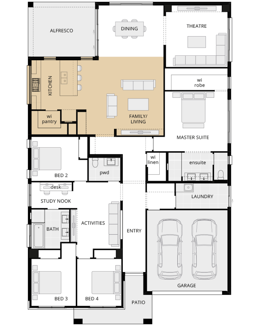 single storey home design san marino option floorplan kitchen on external wall rhs