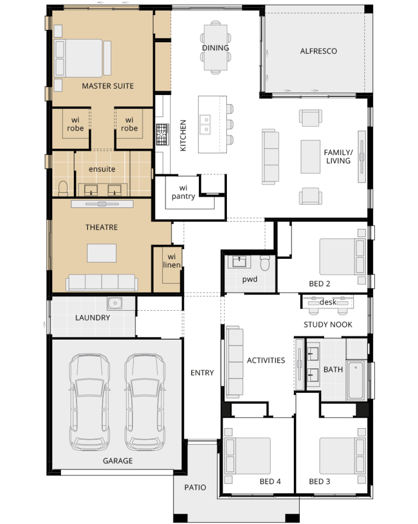 San Marino Encore - Option Mirrored master suite rhs single storey house design san marino encore mirrored master suite lhs