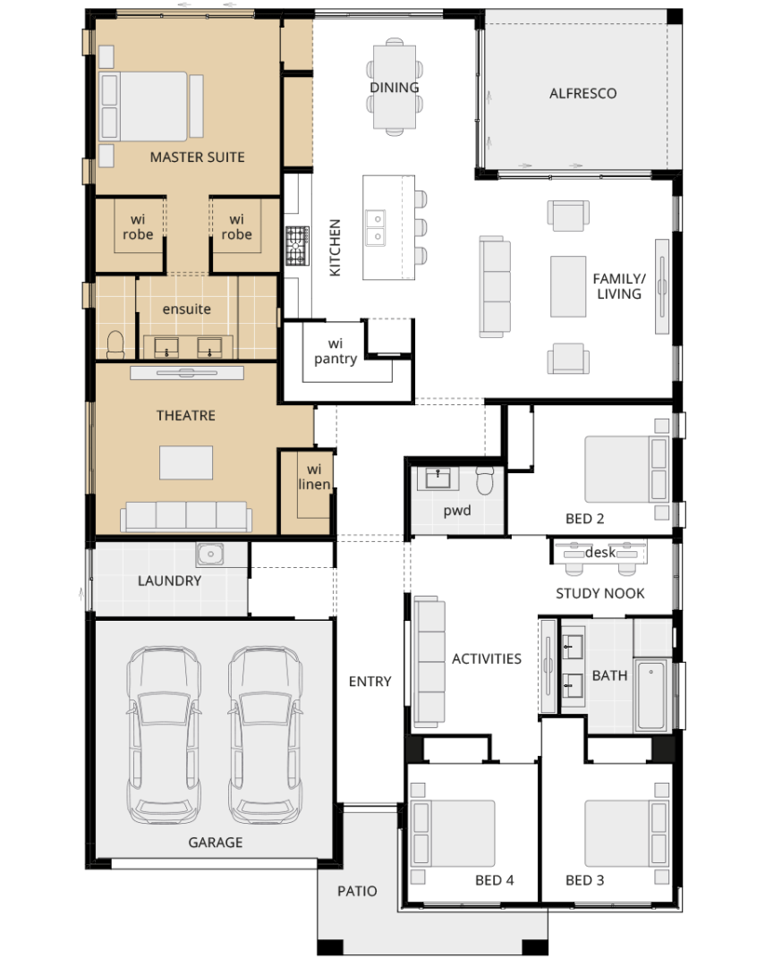 single storey house design san marino encore mirrored master suite lhs