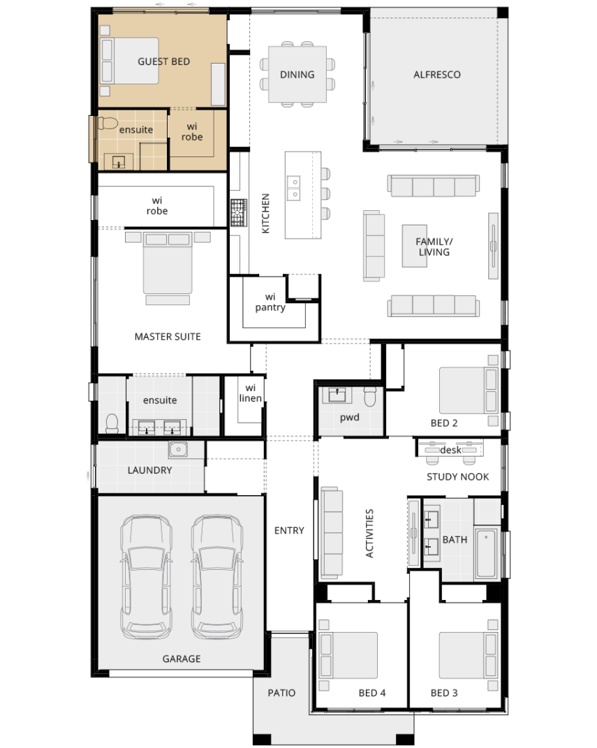 single storey home design san marino executive guest bedroom option lhs