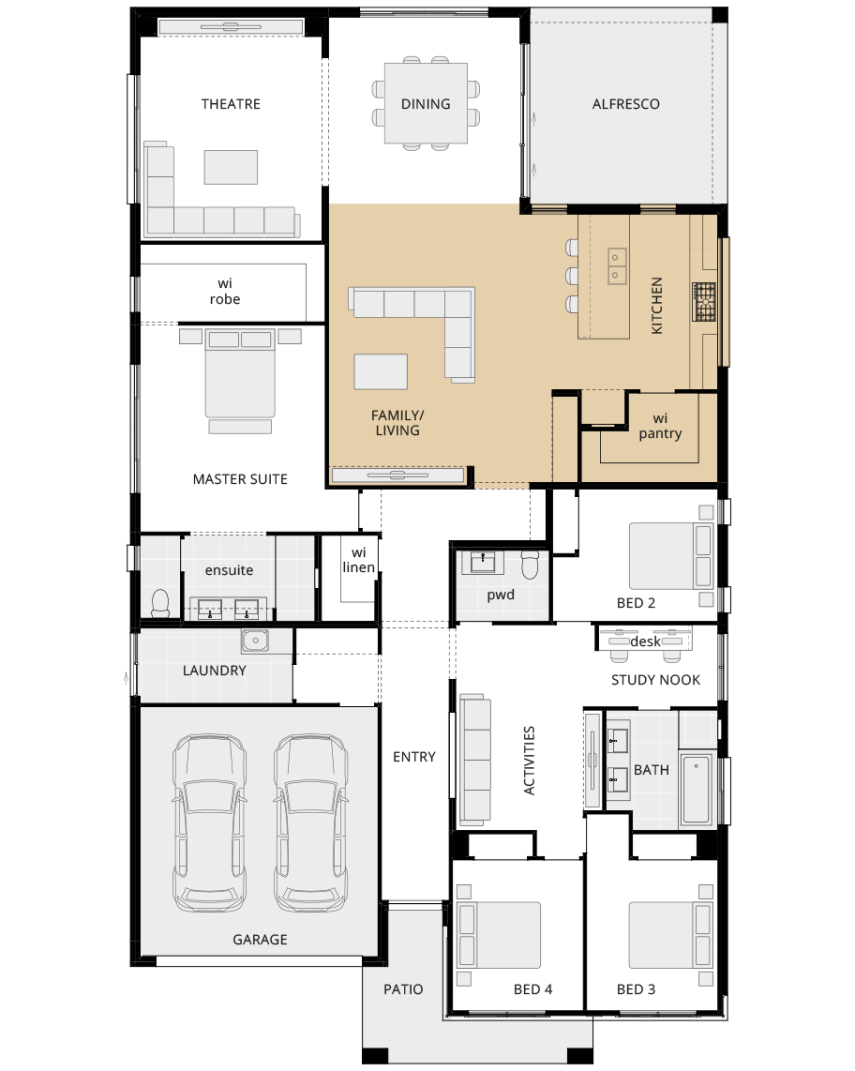 single storey home design san marino executive kitchen on external wall lhs