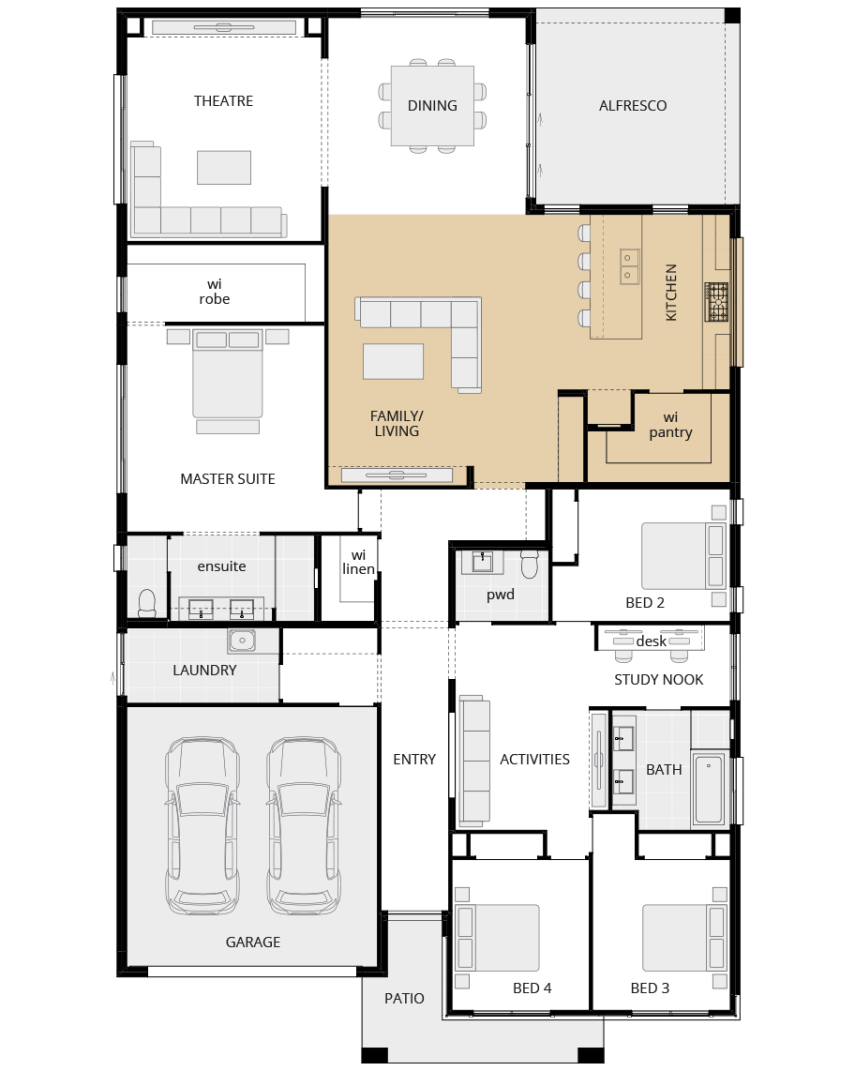 single storey home design san marino grande kitchen on external wall lhs 