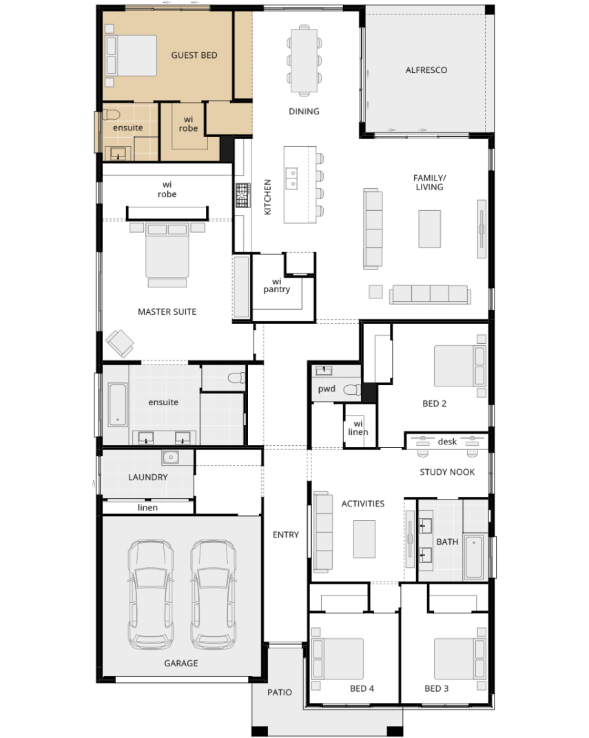 San Marino Manor - Option floorplan guest bed ILO theatre rhs single storey home design san marino manor option floorplan guest bed ilo theatre lhs