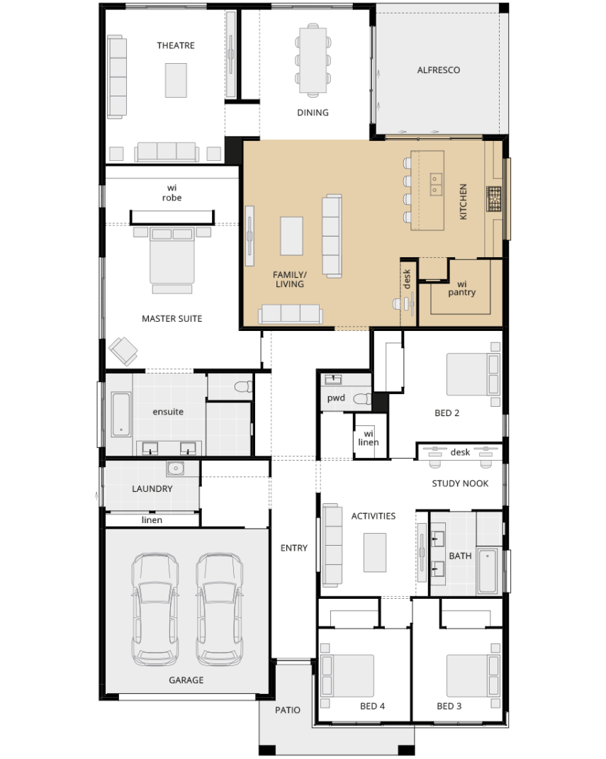 single storey home design san marino manor kitchen on external wall lhs