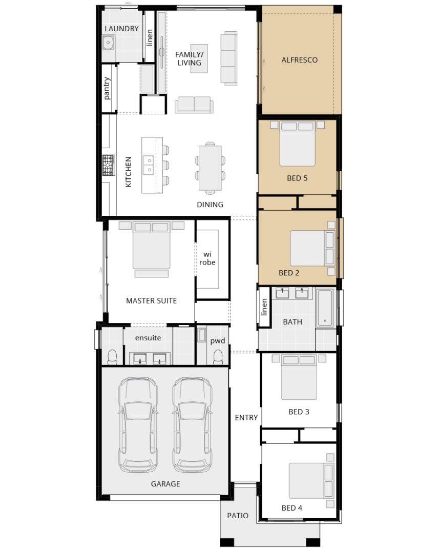single storey home design santa fe encore option floorplan fifth bedroom in lieu of theatre lhs
