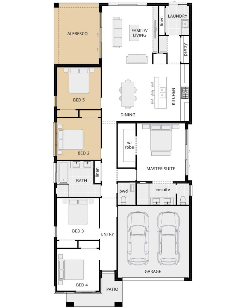 single storey home design santa fe encore option floorplan fifth bedroom in lieu of theatre rhs