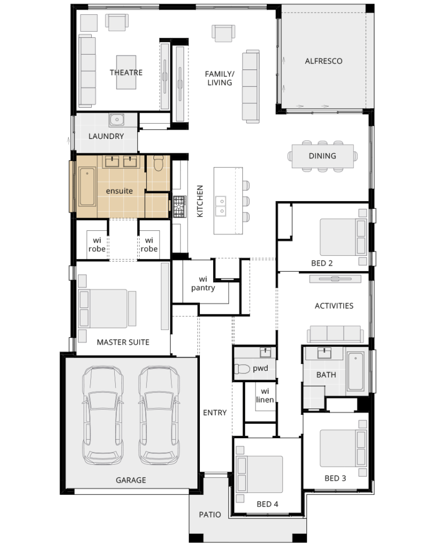 Santa Monica - Encore option floorplan alternate ensuite including standard bath rhs single storey home design santa monica encore option floorplan alternate ensuite lhs