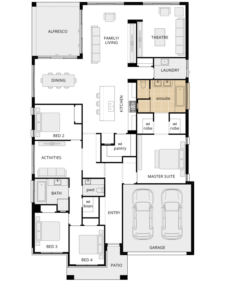 Santa Monica - Encore option floorplan alternate ensuite including standard bath rhs single storey home design santa monica encore option floorplan alternate ensuite rhs
