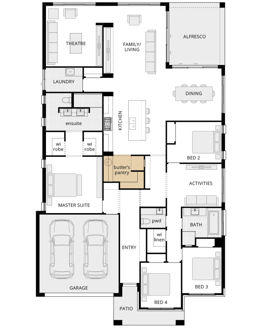 single storey home design santa monica encore option floorplan butler's pantry lhs