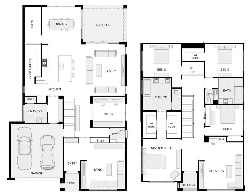 Saxonvale 42 Standard Floorplan lhs Saxonvale 42 - Two Storey Four Bedroom House Plan