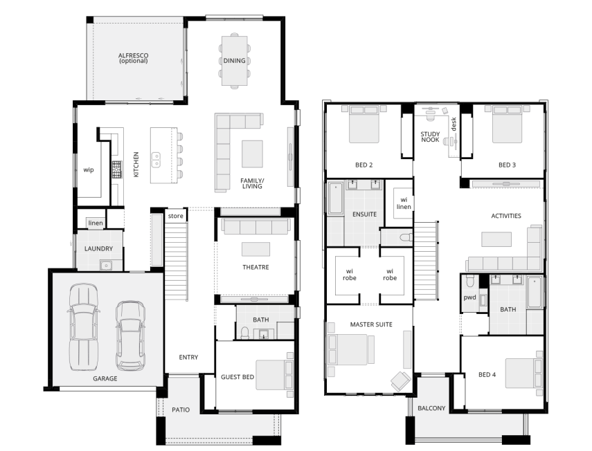 Saxonvale 45 - standard plan lhs Saxonvale 45 - Two Storey Four Bedroom House Plan