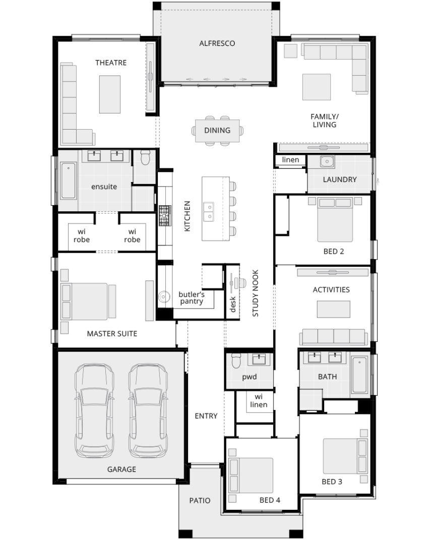 single storey home design seaside executive standard floorplan lhs