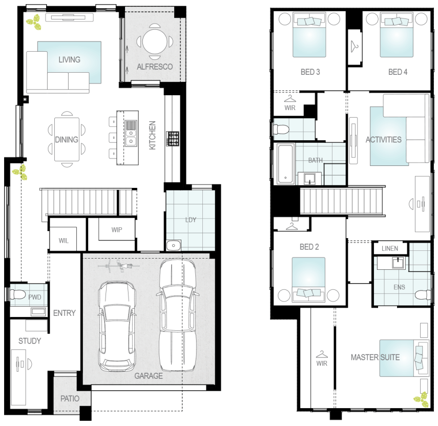 Home design Serafina standard floorplan two storey lhs
