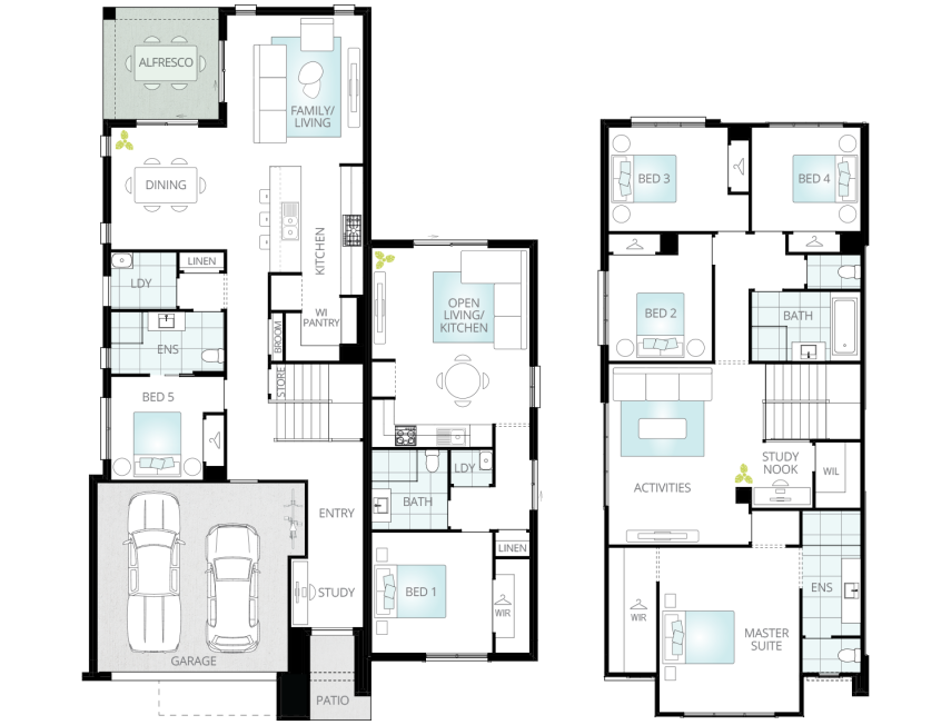 dual living home design floorplan soria two option alfresco including concrete lhs