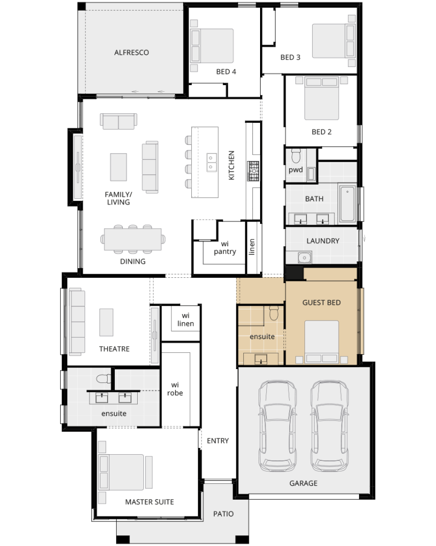 single storey home design st.tropez executive option floorplan guest bedroom rhs