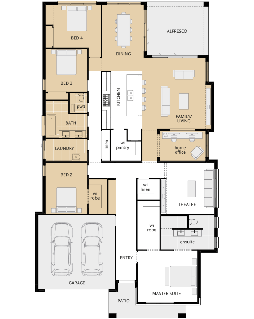 single storey home design st.tropez option floorplan home office including relocated dining lhs