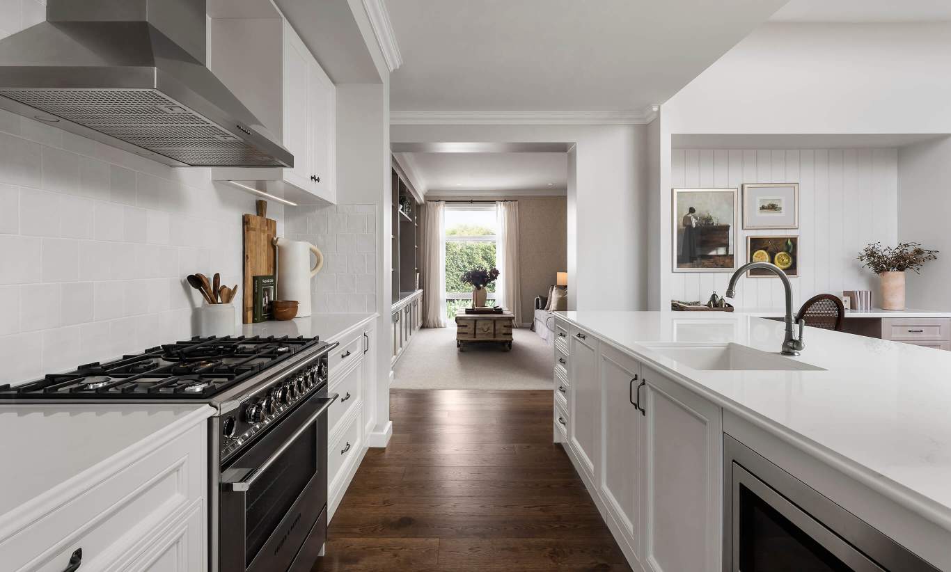 single storey home design riviera manor kitchen/theatre googong