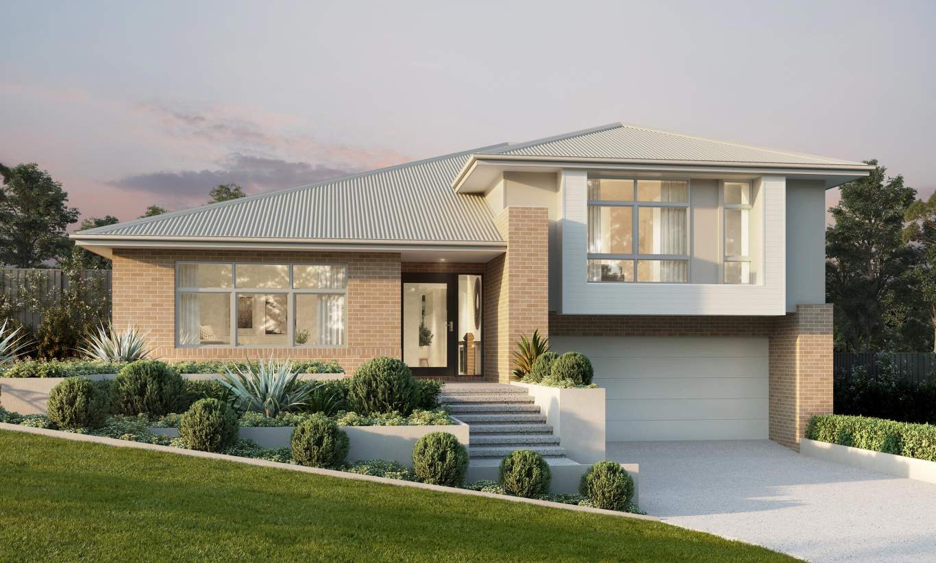 sloping block split level home design huntley contemporary facade