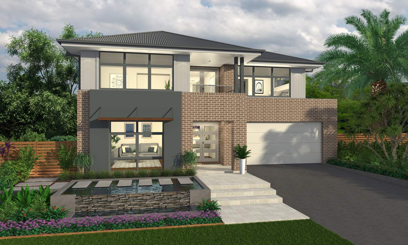 Langley Facade. Displayed as: Saxonvale 40. Langley Facade - Saxonvale Luxury Double Storey Home - McDonald Jones