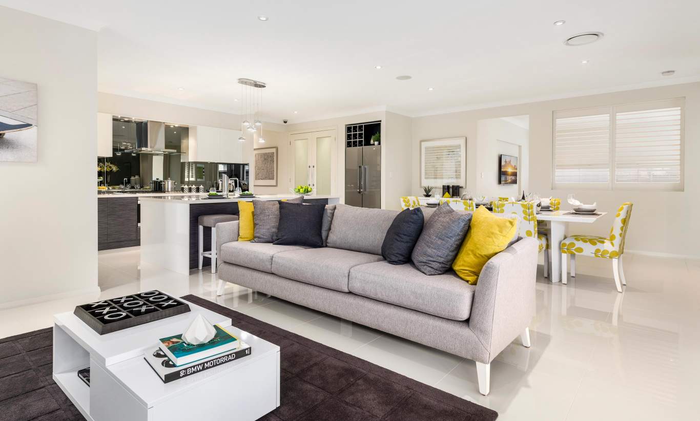 Living, Dining, Kitchen, Santorini home design, Shell Cove - McDonald Jones