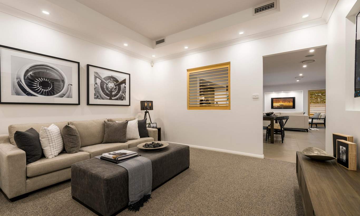 Home Theatre, Santorini Display Home, Homeworld 5, Kellyville - McDonald Jones