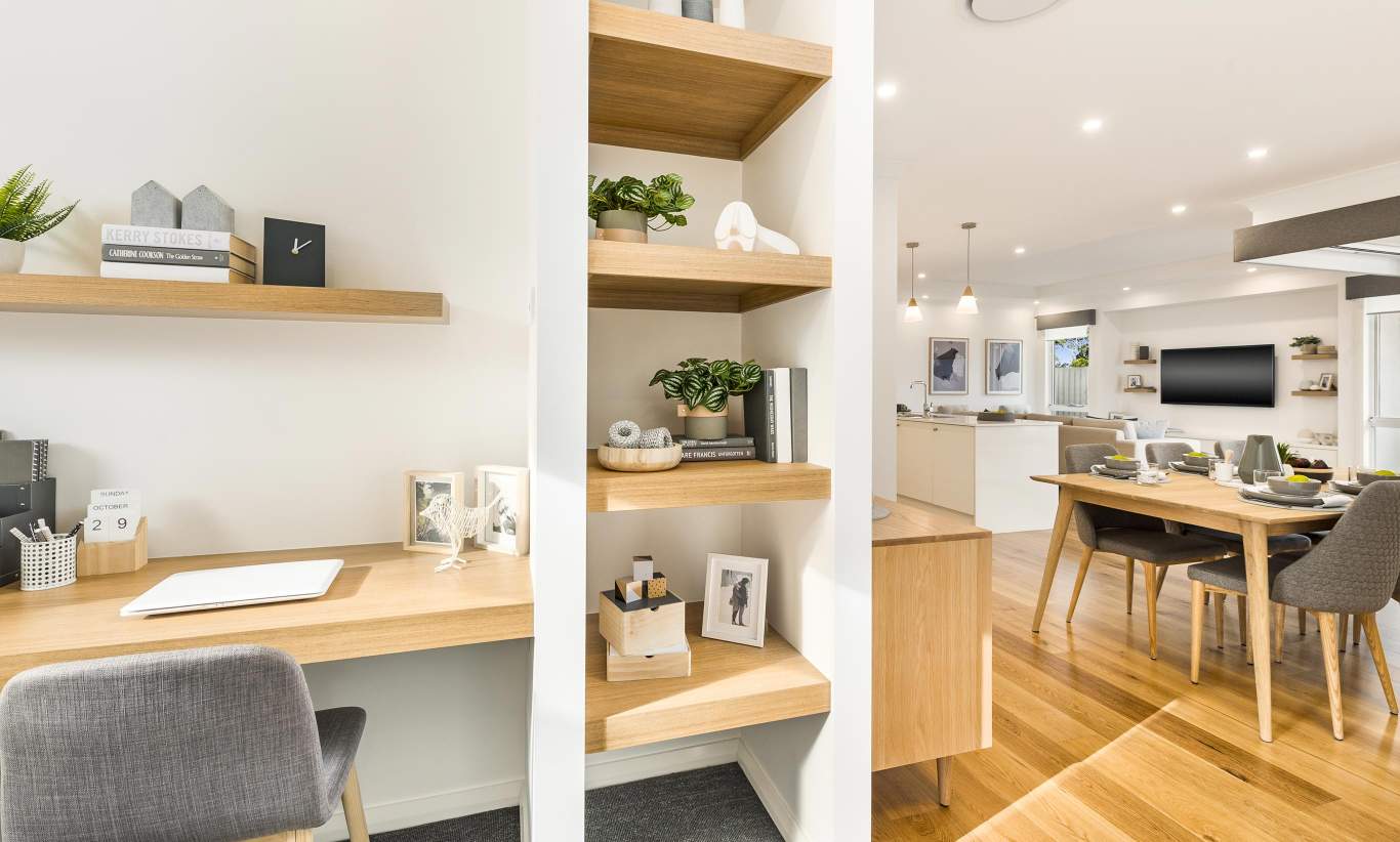 Study nook in the Portsea one display home, Wallis Creek, by McDonald Jones